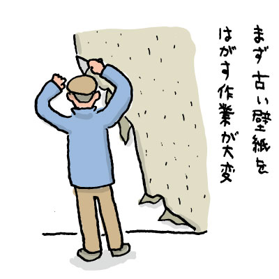 リビングの壁の張り替え作業